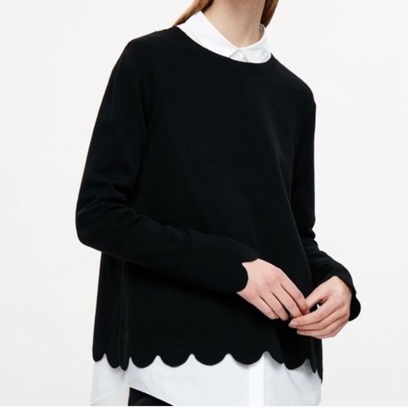 COS Sweaters - COS Wool Sweater Medium Black Scallop Long Sleeve Pullover